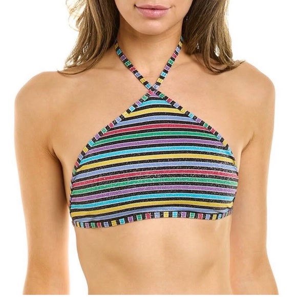 WEWOREWHAT Lurex Stripe High Neck Bikini Top and Delilah Bottoms Size M NWT - Picture 2 of 9